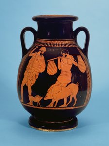 Podkrovní červeňáci: prasata, pastevec vepřů a Odysseus, od malíře prasat, 470–60 př.n.l. od Unbekannt Unbekannt