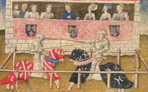 John Chalon z Anglie a Lois de Beul z Francie při turnajích, z Royal Armory Manuscript, 1448 od Unbekannt Unbekannt