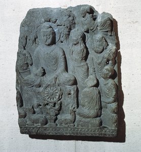 Reliéf „Buddhy budoucnosti“ neboli Bodhisattva Maitreya, 2. století našeho letopočtu (kámen)