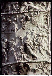 Trajanův sloup, postavený na oslavu vítězství nad Dáky, možná navržený Apollodorem z Damašku, 113 n. l. (detail) od Unbekannt Unbekannt