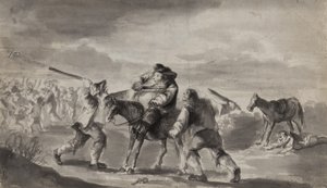 Přepadení cestovatele, možná Samuel Butler’s Hudibras, kolem roku 1790 (pero, štětec a inkoust na papíře) od Unbekannt Unbekannt