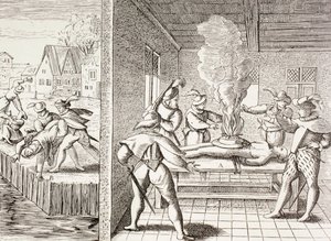 Propaganda ze 16. století ilustrující násilí Gueux proti katolíkům, z knihy „Vojenský a náboženský život ve středověku“ od Paula Lacroixe publikovaná v Londýně kolem roku 1880 od Unbekannt