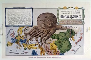 "Humorný diplomatický atlas Evropy a Asie", zobrazující Rusko jako "černou chobotnici". od Unbekannter Künstler