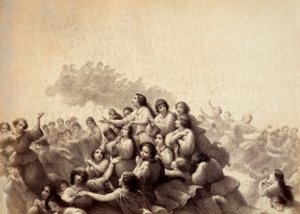 Hejno duší letí rajskou oblohou. Ilustrace z Canto III z Paradisa Božské komedie Danta Alighieriho. Dílo Francesa Scaramuzzy věnované florentskému magistrátu. od Unbekannter Künstler