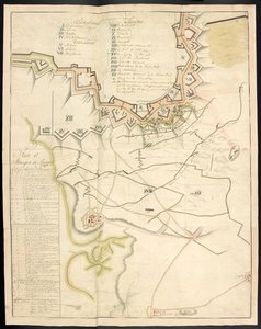 Tónovaný plán obléhání funguje. Žurnál o obléhání Bergenu op Zoom Francouzi v roce 1747; předcházela zpráva o stavu francouzského dělostřelectva v té době. od Unbekannter Künstler