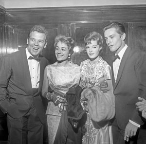 Herci Renato Salvatori, Annie Girardot, Romy Schneider a Alain Delon na 21. filmovém festivalu v Benátkách (č/b foto)