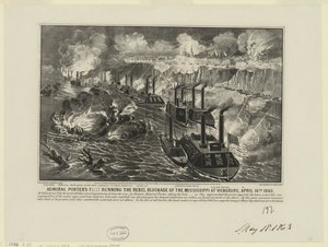 Flotila admirála Davida Dixona Portera provádějící rebelskou blokádu na Mississippi u Vicksburgu, 16. dubna od Unbekannt