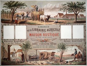 Almanach zobrazující tradiční a moderní způsoby hospodaření. cca 1870-80 (barevná litografie) od Unbekannter Künstler
