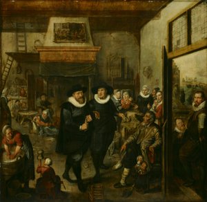 Almoner a policejní seržant navštěvují chudou rodinu, 1625-1630 od Unbekannt