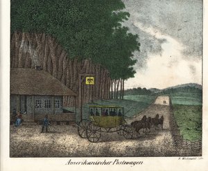Americká pošta a pečlivost. Litografie pro knihu: "Friedrich Wilhelm Goedsche (1785-1863), Míšeň (Německo). od Unbekannter Künstler