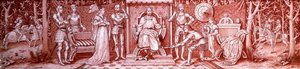 Skleněný triptych Arts & Crafts, malovaný středověkými rytíři na dvoře Karla Velikého, cca 1860-1910 od Unbekannt