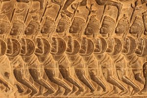 Angkor Wat. Detail reliéfní sochy z bitvy u Kurukshetra Siem Reap Kambodža od Unbekannt