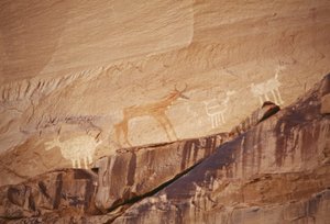 Postavy zvířat, skalní malby od umělců Navajo, Národní památník Canyon de Chelly, rezervace indiánů Navajo, Arizona, USA od Benjamin Baud