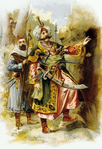 Arabské noci : Ali Baba a čtyřicet loupežníků : vůdce loupežníků říká "Otevřete sezam", reklama na "Le Bon Marche" kolem roku 1900 od Unbekannter Künstler