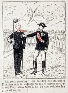 Armáda uděluje pásky kapitánu Dreyfusovi, asi 1906 (kresba) od Unbekannter Künstler