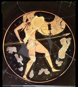 Athénský kylix s červenou postavou zobrazující řeckého válečníka, Řek (asi 500 př.nl) od Unbekannt