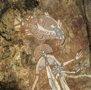 Austrálie, Severní teritorium, Arnhem Land, národní park Kakadu, skála Nourlangie, skalní malby domorodců