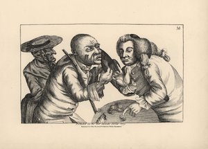 Zkrachovalý Toby a jeho žena Doxy žebrají v hospodě o sýr a pivo. Mědirytina Thomase Sanderse podle satirické ilustrace Timothyho Bobbina (Johna Colliera) (1708-1786) z knihy Human Passions Delineated, John Haywood, Manchester. od Unbekannter Künstler