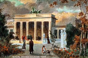 Berlín - Brandenburger Thor. Pohled na Braniborskou bránu s květinami a kolemjdoucími, přelom 19/20. století (tisk) od Unbekannter Künstler