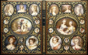 Vazba s dvaceti čtyřmi portrétními miniaturami, z knihy „French Characteristic Costumes“ od Richarda Brinsley Peake, 1816 od Unbekannt