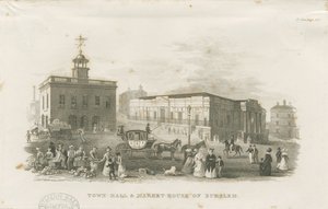 Burslem - Radnice a tržnice: rytina, nd [1836] od Unbekannt