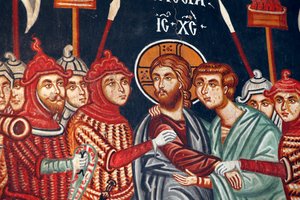 Byzantská freska z 15. století Juda Zrada a zatčení Ježíše Michaela Archandělský kostel v Pedoulas Kypr Malované kostely Místo UNESCO Troodos, Kypr od Unbekannt