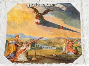 Stropní freska v lodi kostela sv. Kateřiny, alegorické zobrazení vítězství císaře Leopolda I. nad Osmany, Mauzoleum Habsburků, Graz, Štýrsko, Rakousko, Evropa (foto) od Unbekannter Künstler