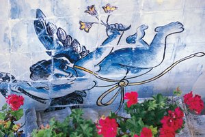 Cherubín, dlaždice azulejos, palác markýz z Fronteira, Lisabon, Portugalsko, Detail od Benjamin Baud