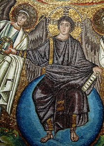 Kristus a andělé, detail shora apsidy, 6. století (mozaika) od Unbekannt
