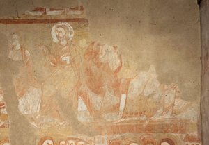 Kostel (Église Saint-Martin). Interiér. Nástěnné malby (fresky). Západní stěna lodi. Detail. apoštolů. 12. století. od Unbekannt