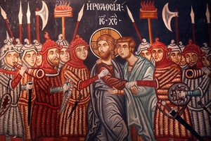 Kostel archanděla Michaela. Freska. Ježíš Kristus zatčen, 20150510, Pedoulas, Kypr od Unbekannt