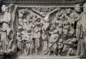 Výjev Ukřižování: detail reliéfu z vrcholu šestiboké kazatelny od Giovanniho Pisana (1245-1329), asi 1297 (mramor) (detail 77020) od Unbekannter Künstler