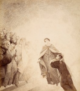 Dante si zacpe uši rukama, přemožen výkřiky hněvu, které vydávají duchové rozmístění podél žebříku. Ilustrace XVI. kántí v Paradisu Božské komedie od Dante Alighieriho. Dílo Francesca Scaramuzzy věnované Municipalit od Unbekannter Künstler