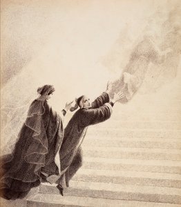 Dante na prosté znamení Beatrice vystoupí po zlatém žebříku za blahoslavenými duchy. Ilustrace z Canto XVII v Paradisu Božské komedie od Dante Alighieriho. Dílo Francesca Scaramuzzy věnované florentskému magistrátu. od Unbekannter Künstler