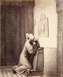 Dante klečí v modlitbě a jeho pohled směřuje na triptych. od Unbekannter Künstler