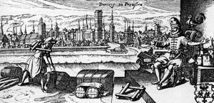 Gdaňsk - pohled na město, asi 1700 (rytina) od Unbekannter Künstler