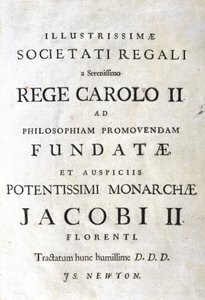 Stránka s věnováním Newtonovy knihy „Principia Mathematica“ od Unbekannt