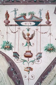 Detail stropu Hall of Grotesques (16. století), hrad Della Manta, Manta (Cuneo), Piemont, Itálie od Benjamin Baud