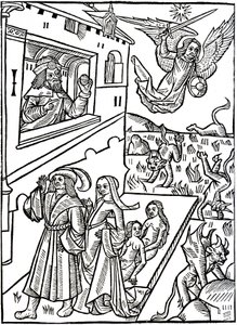 Ďáblové jsou pronásledováni archandělem svatým Michaelem, zatímco lidé pokračují ve své činnosti