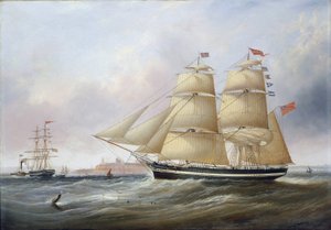Dvojportrét lodi "Mary Ann", zobrazené v ústí řeky Tyne (nebo Tinea, Anglie). Olej na plátně od Unbekannter Künstler