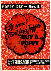E.Sharp and sons Toffee reklama se vzpomínkovým mákem, kolem roku 1942 (litho) od Unbekannt