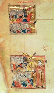 Např. 1500 f.45v Dvě miniatury zobrazující křižáky vedené Petrem poustevníkem, kolem roku 1095, Histoire Universelle, kolem roku 1286 (vellum) (podrobnosti viz 11457) od Unbekannter Künstler