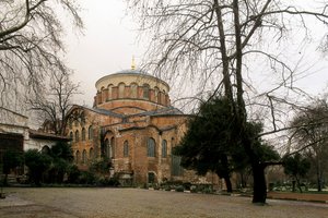 Kostel Saint Irene v Istanbulu, Turecko postavený ve 3. století. Fotografování.