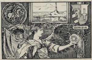 První světová válka (1914-1918): Italská vlastenecká pohlednice pro připojení Gorizie k Itálii od Unbekannter Künstler