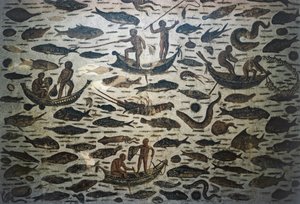 Rybářská scéna, mozaika, římská civilizace, 3. století našeho letopočtu