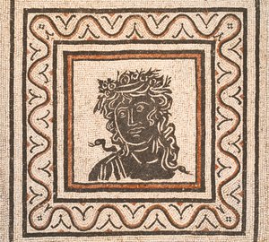 Podlahová mozaika s obrázkem ročního období v centru, třetí století našeho letopočtu, Národní muzeum Říma (museo nazionale romano), Řím, Itálie od Unbekannter Künstler
