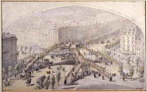Lávka pro pěší v Paříži, asi 1880 (kresba) od Unbekannter Künstler