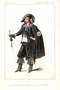 Francouzský herec Louis Lacressonniere jako král Karel I. ve hře Les Mousquetaires od Alexandra Dumase, Theatre de l
