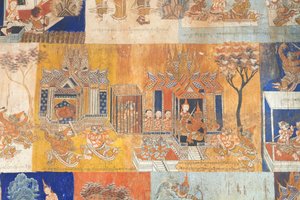 Fresky zdobící stěny Wat Bo zobrazující scény z Reamker, Siem Reap, Kambodža (foto) od Unbekannter Künstler