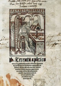 Frontispis komedií komického básníka Terence (Publius Terentius Aferer) (190-145 př. Kr.). Autor je zastoupen. od Unbekannt
